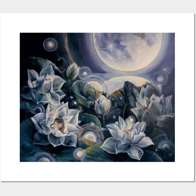 Stillpoint. Something Is Happening. From The Presence series. White lotus and Full moon. Wall Art by Lala Lotos